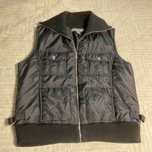 Black nylon coat vest with knit trim